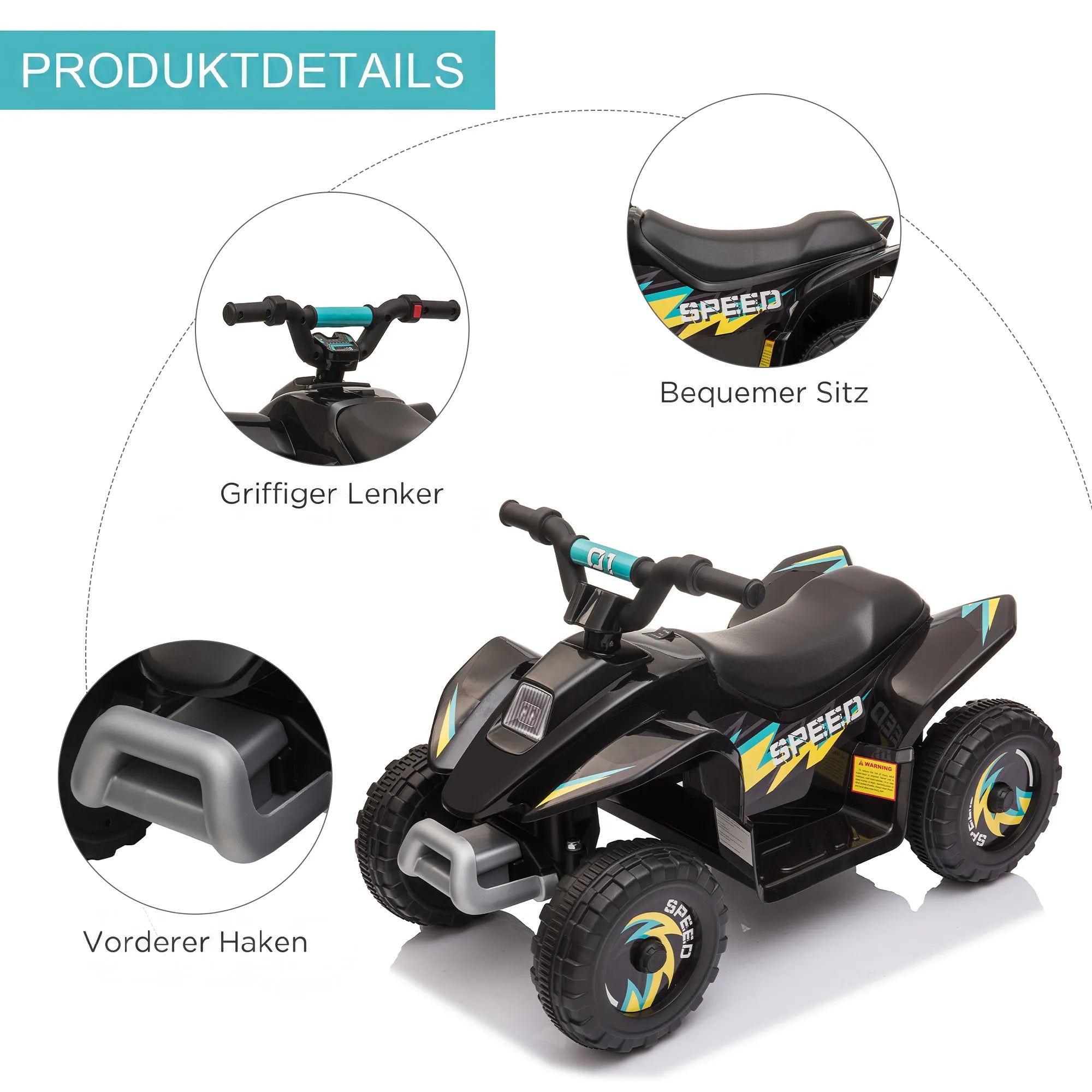 Vaikiškas elektromobilis keturratis 6V, 18–36 mėn. vaikams, juodas