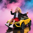 Vaikiškas elektromobilis Lamborghini 37-72 mėn. vaikams, geltonas  12V su 2,4 GHz nuotolinio valdymo pultu