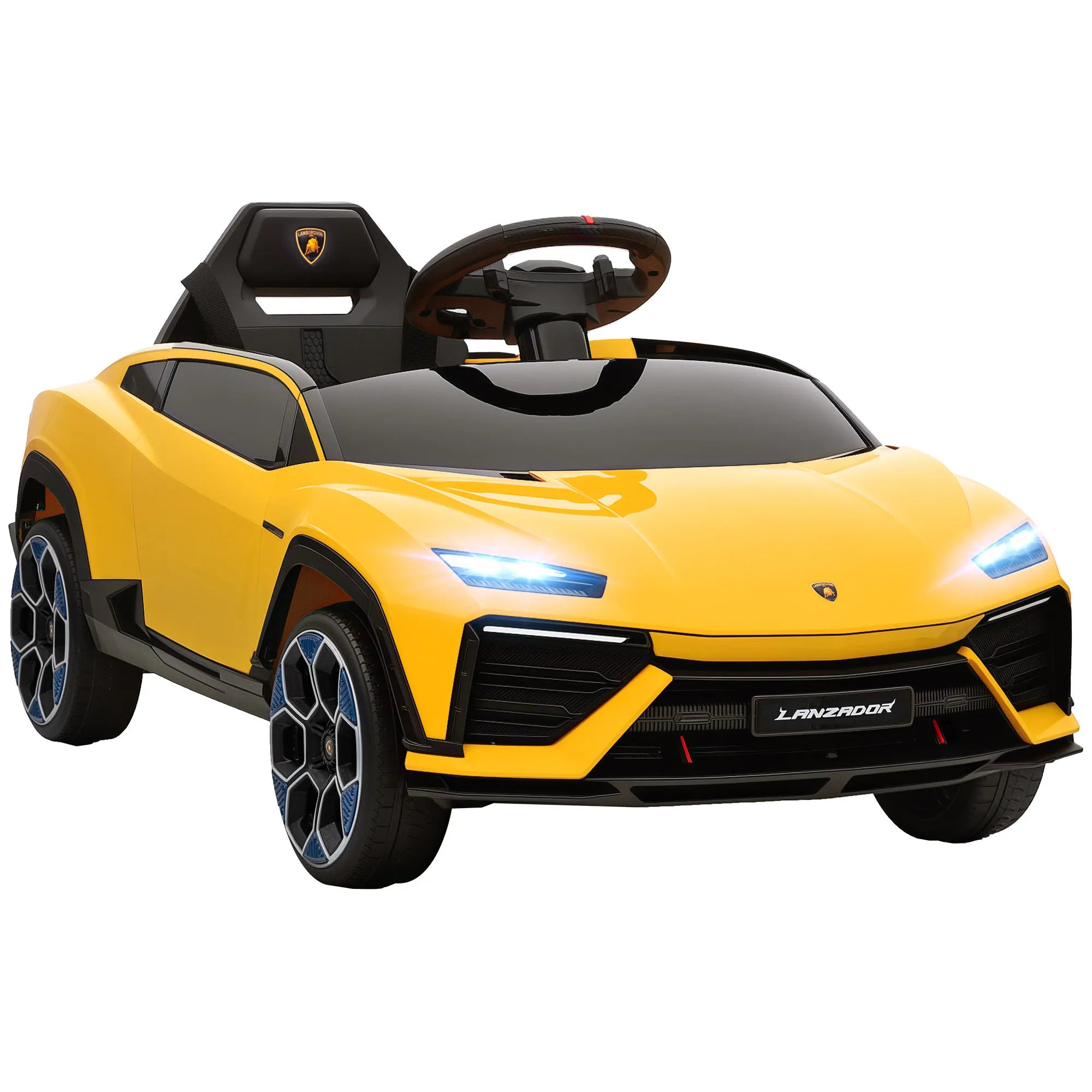 Vaikiškas elektromobilis Lamborghini 37-72 mėn. vaikams, geltonas  12V su 2,4 GHz nuotolinio valdymo pultu