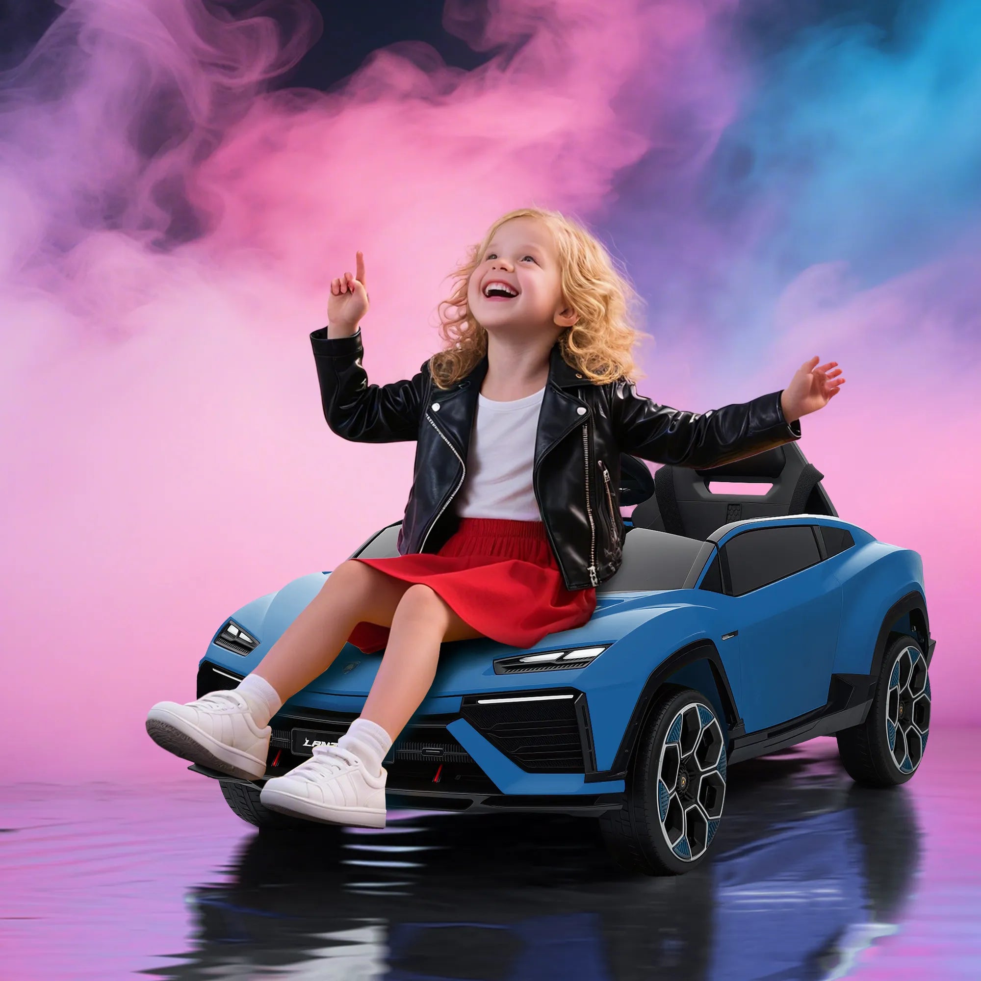Vaikiškas elektromobilis Lamborghini 37–72 mėnesių vaikams, mėlynas su 2,4 GHz nuotolinio valdymo pultu