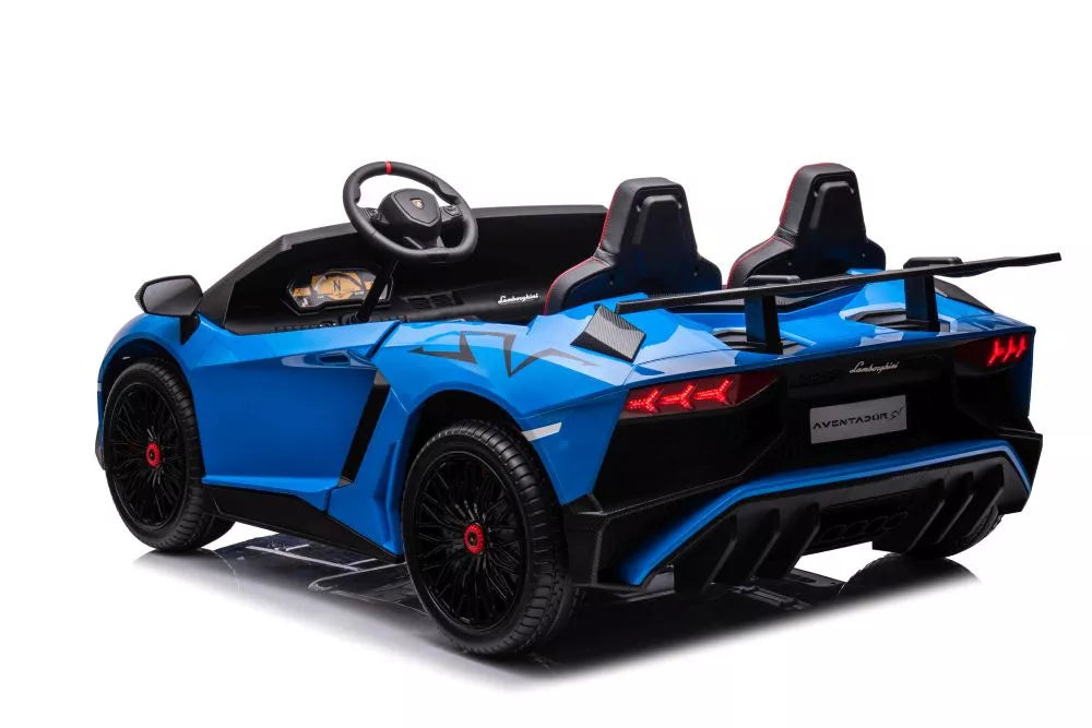 Vaikiškas elektromobilis Lamborghini Aventador SV, 24 V, 200 W, su sėdynėmis iš ekoodos, mėlynas