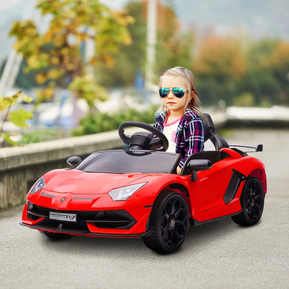 Vaikiškas elektromobilis Lamborghini Aventador SVJ 3–5 metų vaikams, raudonas