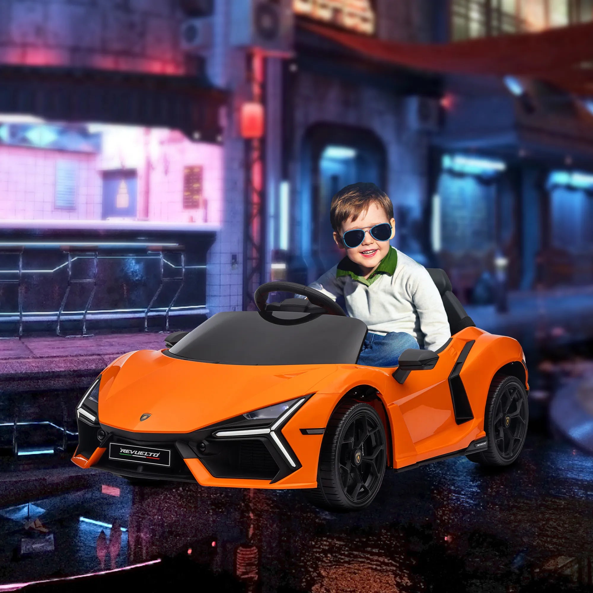 Vaikiškas elektromobilis Lamborghini Revuelto, 3–5 metų vaikams, oranžinis