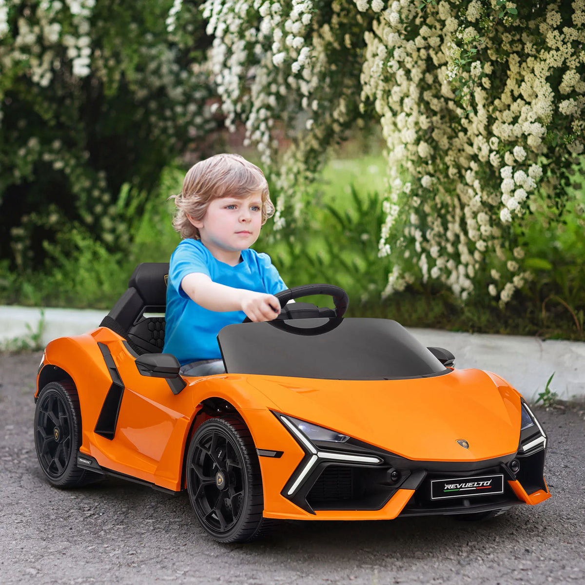 Vaikiškas elektromobilis Lamborghini Revuelto, 3–5 metų vaikams, oranžinis