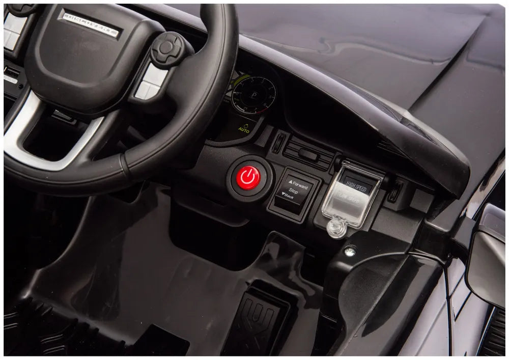 Vaikiškas elektromobilis Land Rover Discovery Sport, 12 V, 2x45W, su eko-odos sėdyne ir EVA ratais, juodas