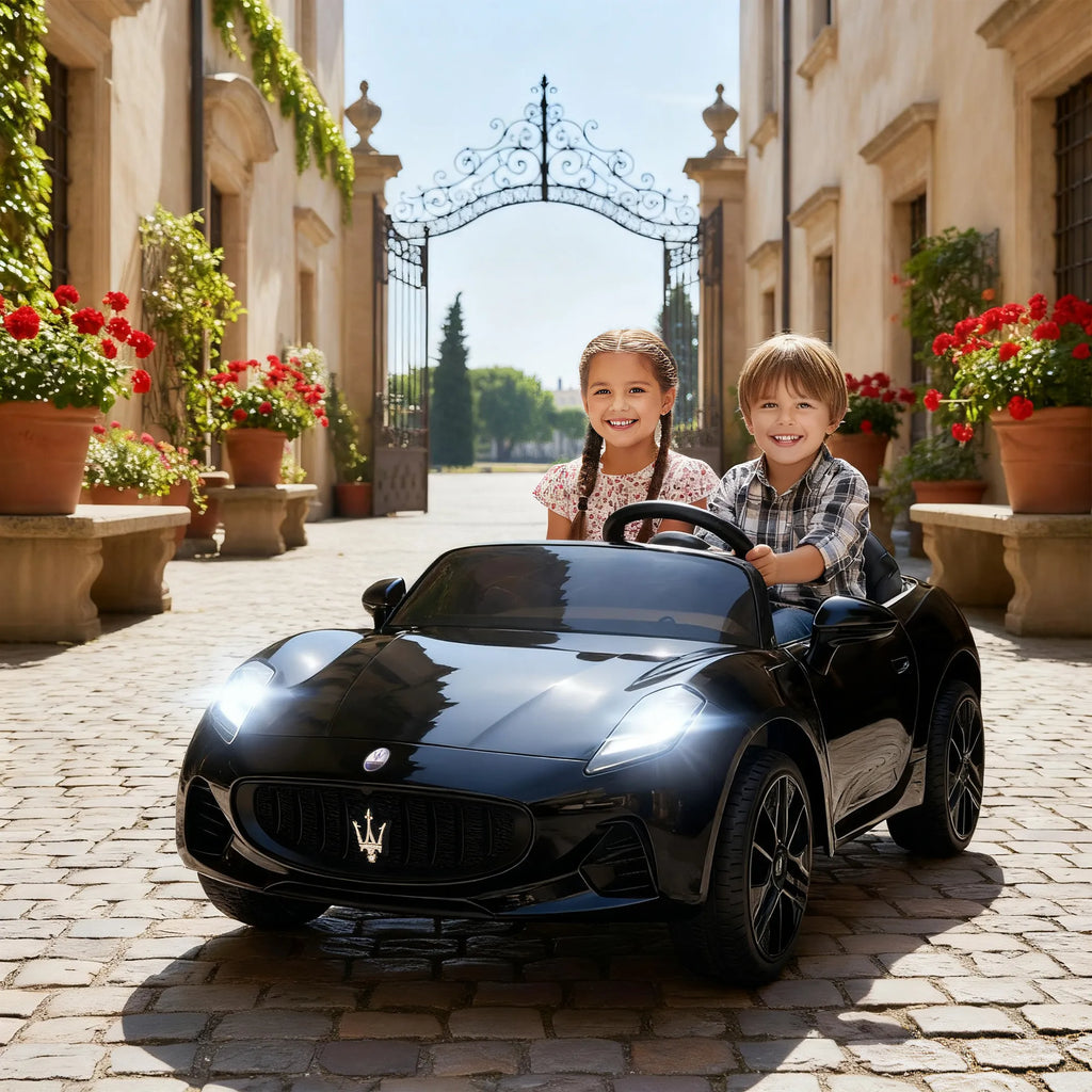 Vaikiškas elektromobilis Maserati, 2 vietų, 3–8 metų vaikams, juodas