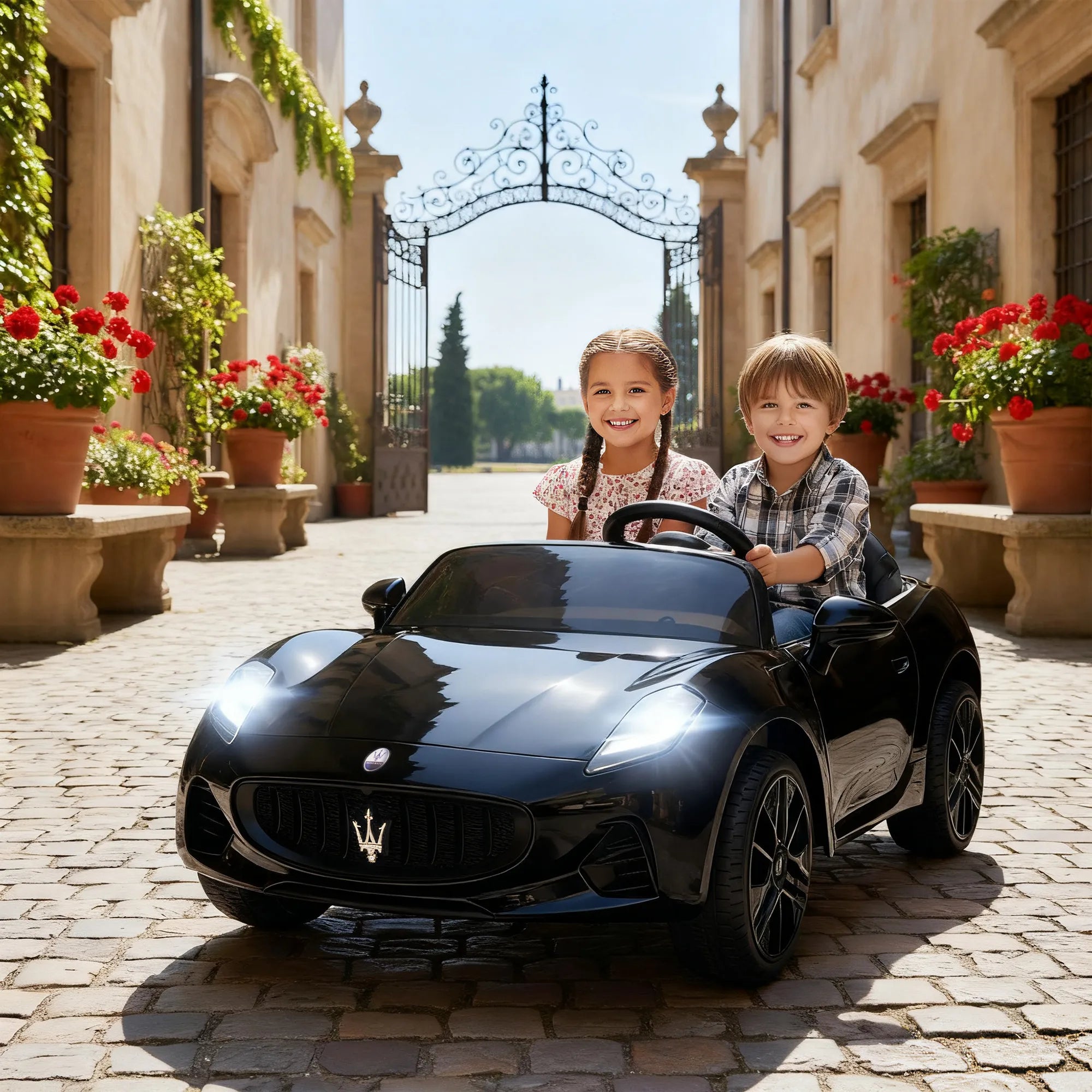 Vaikiškas elektromobilis Maserati, 2 vietų, 3–8 metų vaikams, juodas
