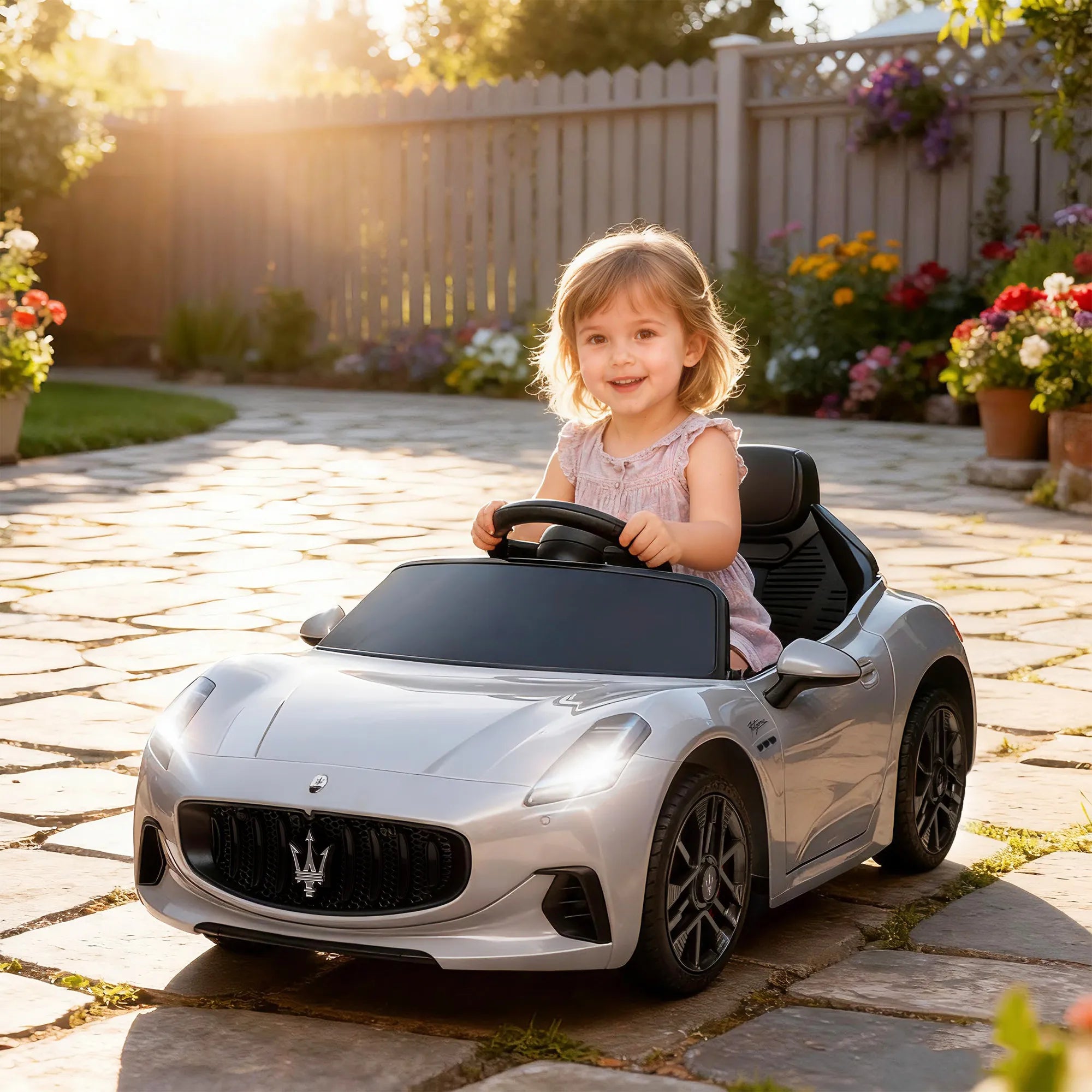 Vaikiškas elektromobilis Maserati Gran Turismo, 3–5 metų vaikams, pilkas
