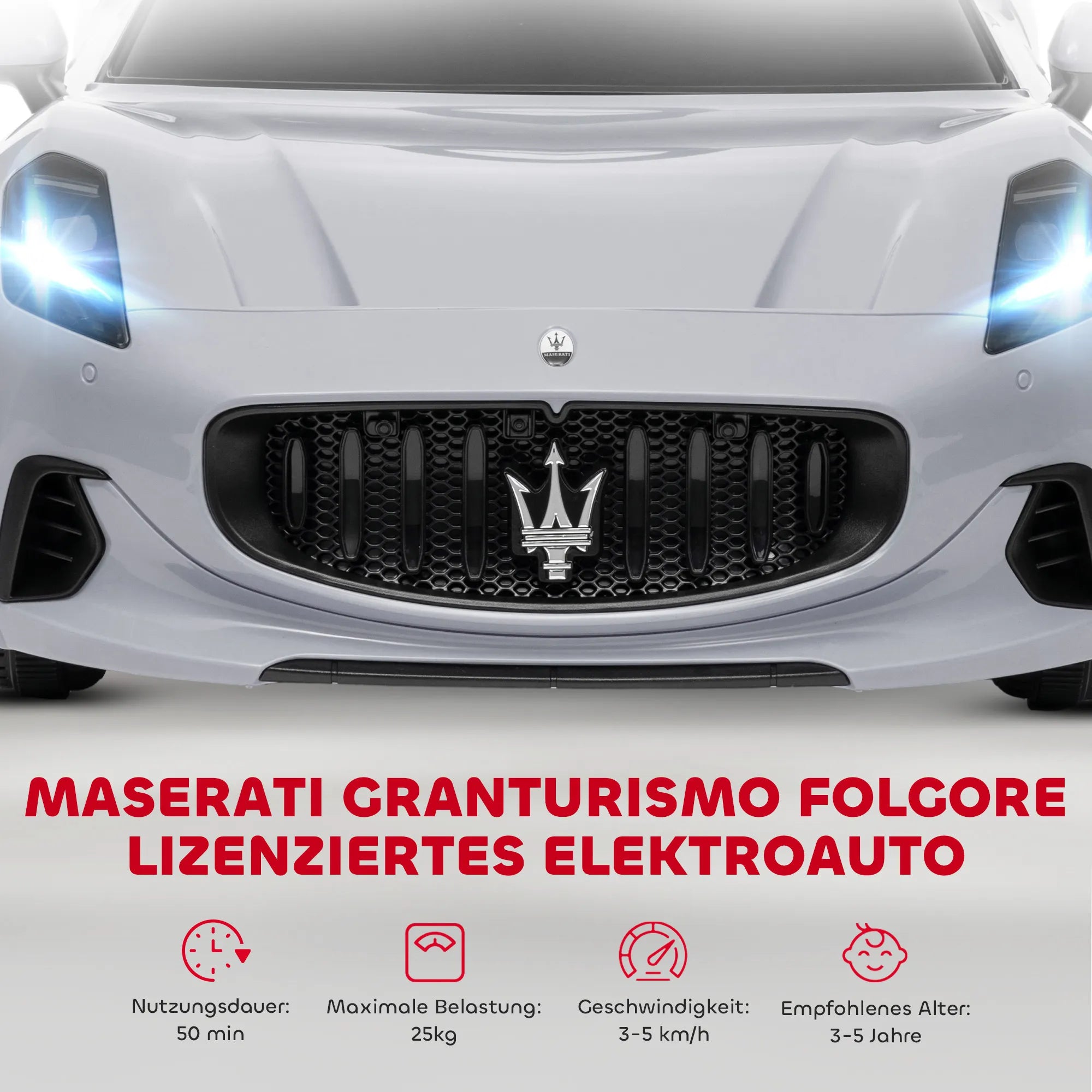 Vaikiškas elektromobilis Maserati Gran Turismo, 3–5 metų vaikams, pilkas