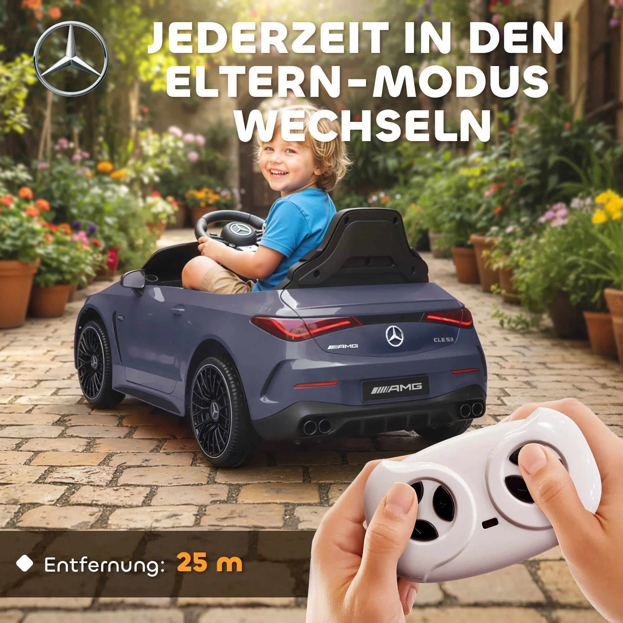 Vaikiškas elektromobilis Mercedes 3–6 metų vaikams, pilkos spalvos 12V