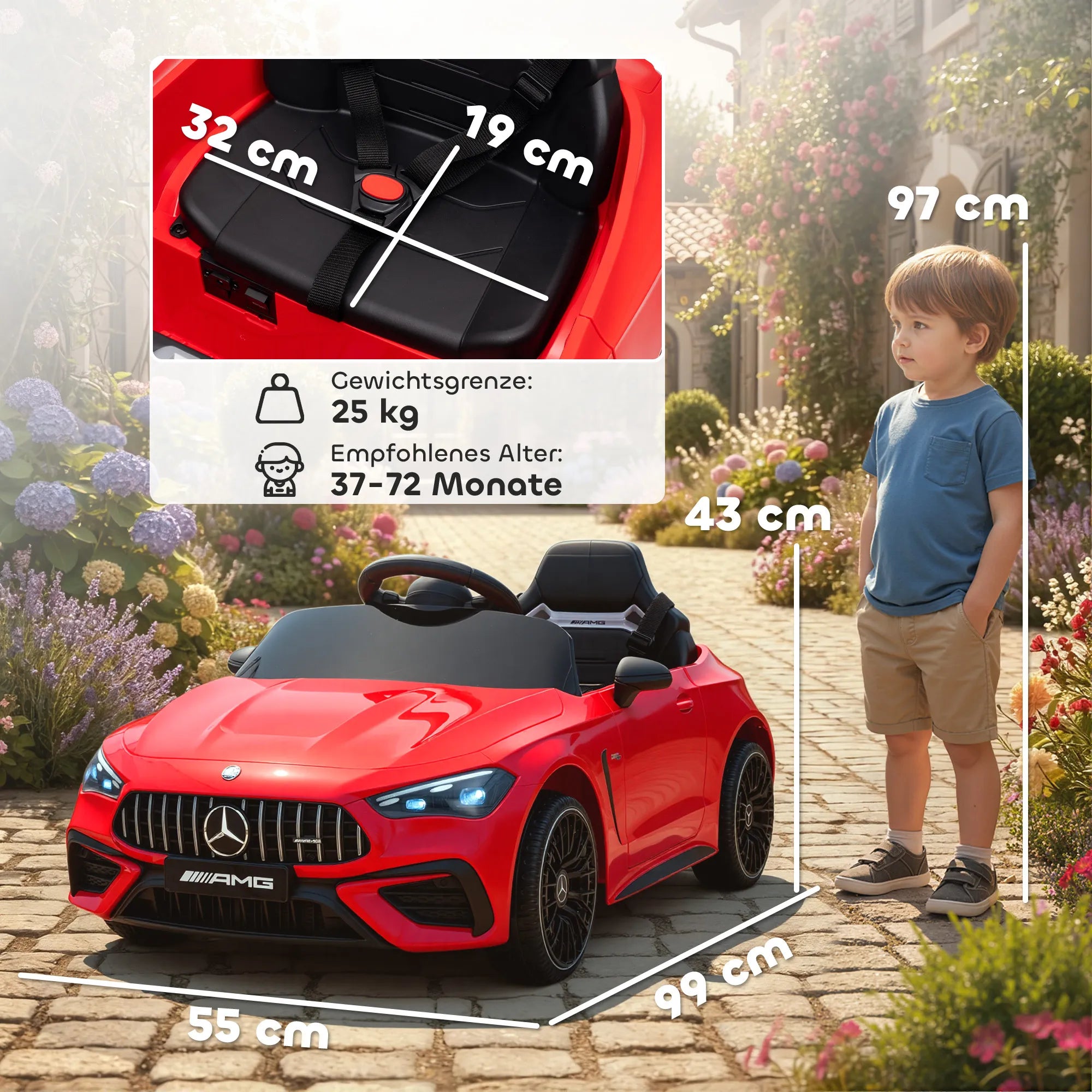 Vaikiškas elektromobilis Mercedes, 3–6 metų vaikams, raudonas 12V