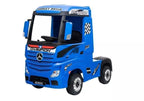 Vaikiškas elektromobilis Mercedes Actros, 2x12V7Ah, 4x45W, 3 greičiai, eko-odos sėdynė, mėlynas