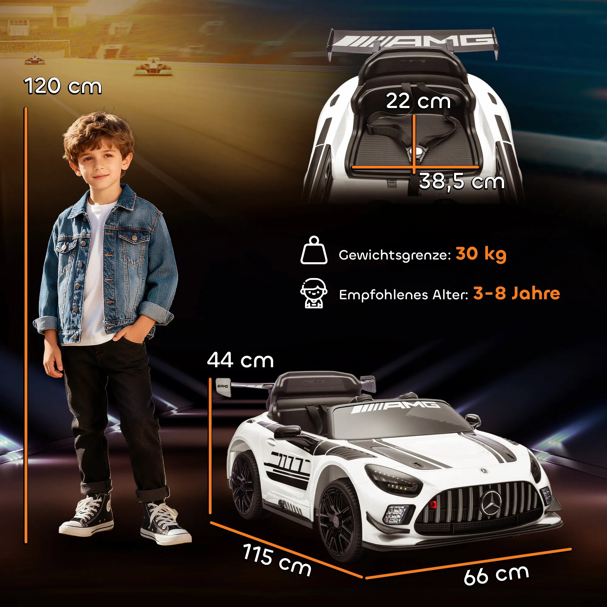 Vaikiškas elektromobilis Mercedes-AMG, 12V, 3–8 metų vaikams, baltas