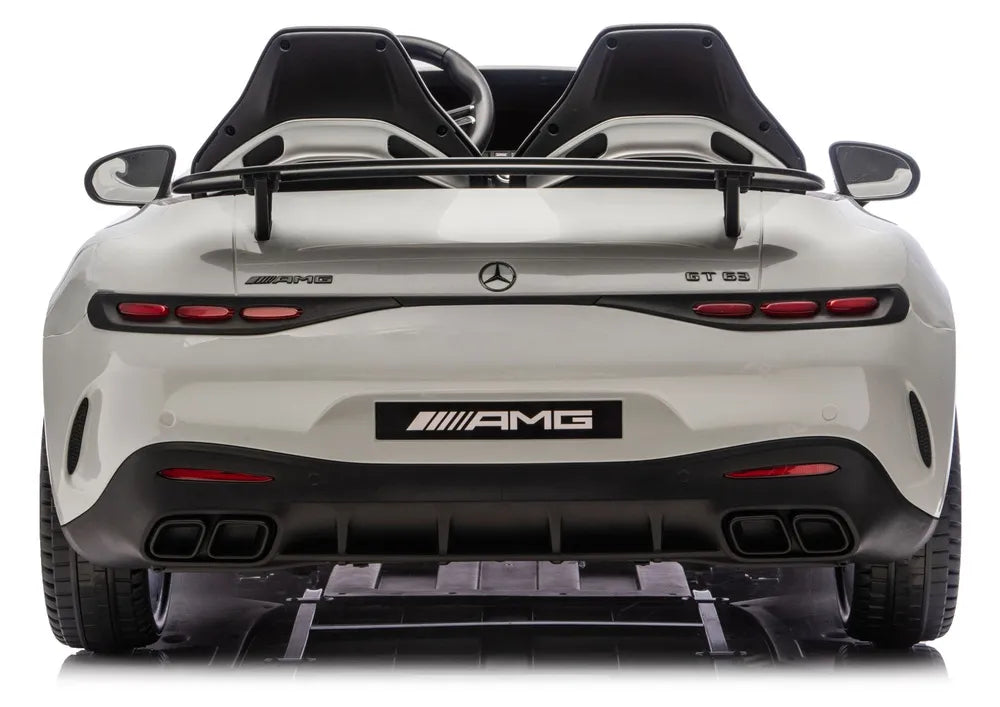 Vaikiškas elektromobilis Mercedes-AMG GT63, 24 V, 4x200W, su odine sėdyne ir EVA ratais, šviesiai pilkas