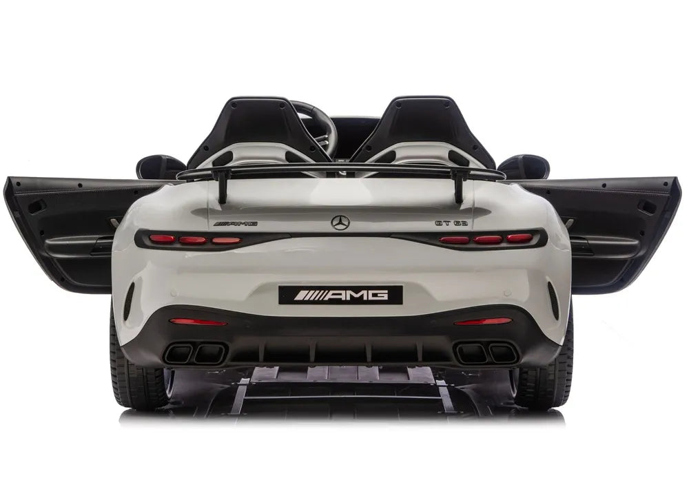 Vaikiškas elektromobilis Mercedes-AMG GT63, 24 V, 4x200W, su odine sėdyne ir EVA ratais, šviesiai pilkas