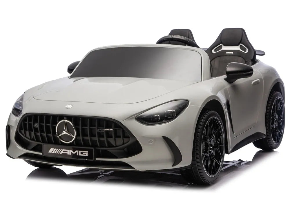 Vaikiškas elektromobilis Mercedes-AMG GT63, 24 V, 4x200W, su odine sėdyne ir EVA ratais, šviesiai pilkas