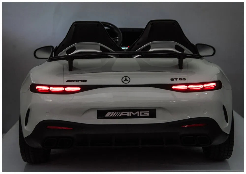 Vaikiškas elektromobilis Mercedes-AMG GT63, 24 V, odinė sėdynė, EVA ratai, baltas
