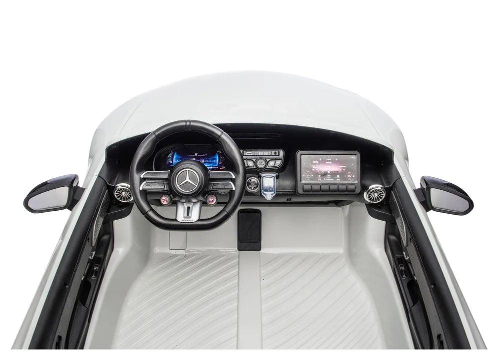 Vaikiškas elektromobilis Mercedes-AMG GT63, 24 V, odinė sėdynė, EVA ratai, baltas