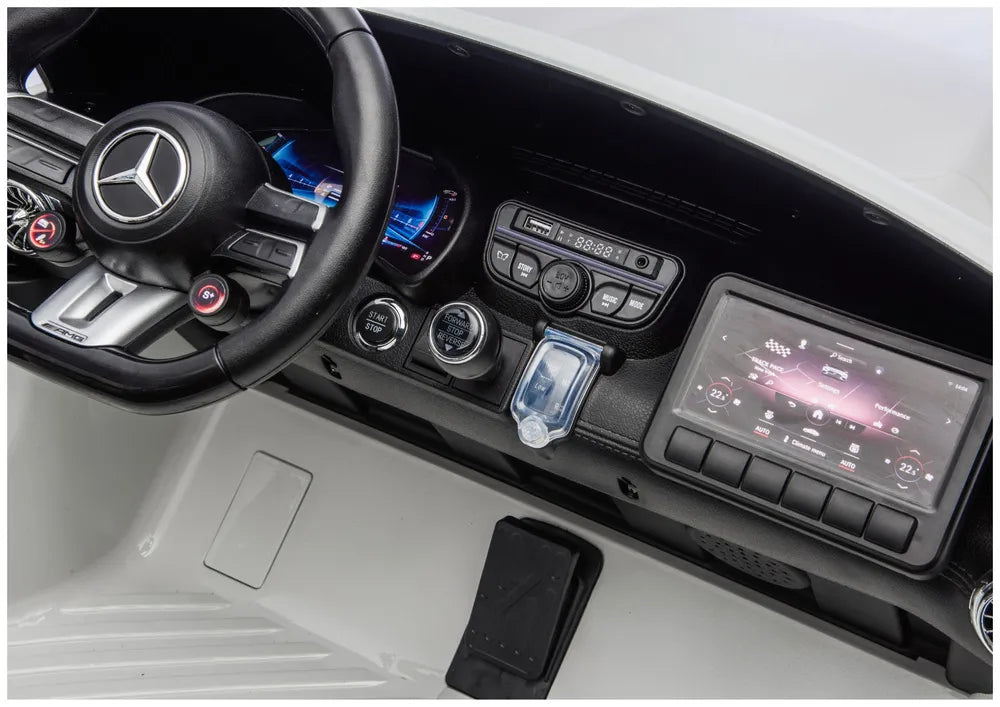 Vaikiškas elektromobilis Mercedes-AMG GT63, 24 V, odinė sėdynė, EVA ratai, baltas