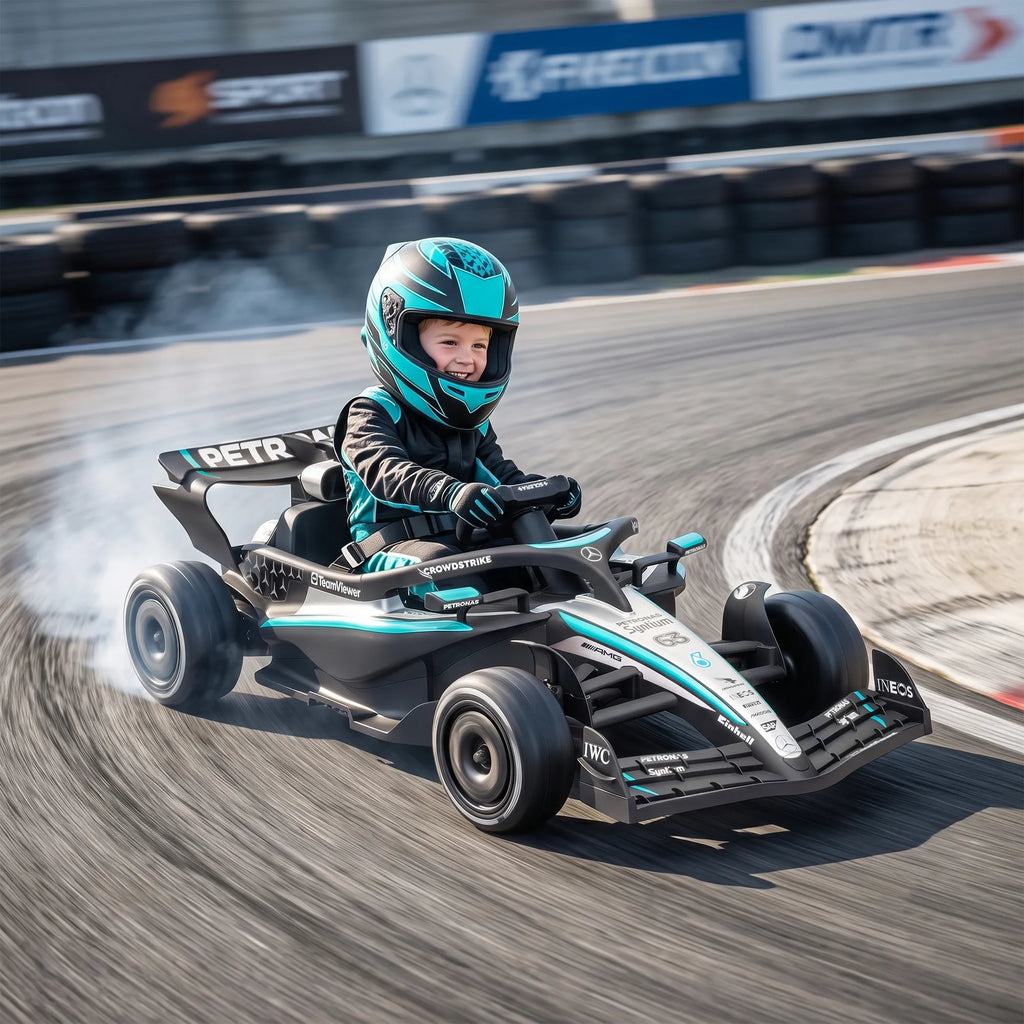 Vaikiškas elektromobilis Mercedes-AMG PETRONAS F1 Go-Kart, 12 V, su ličio baterija