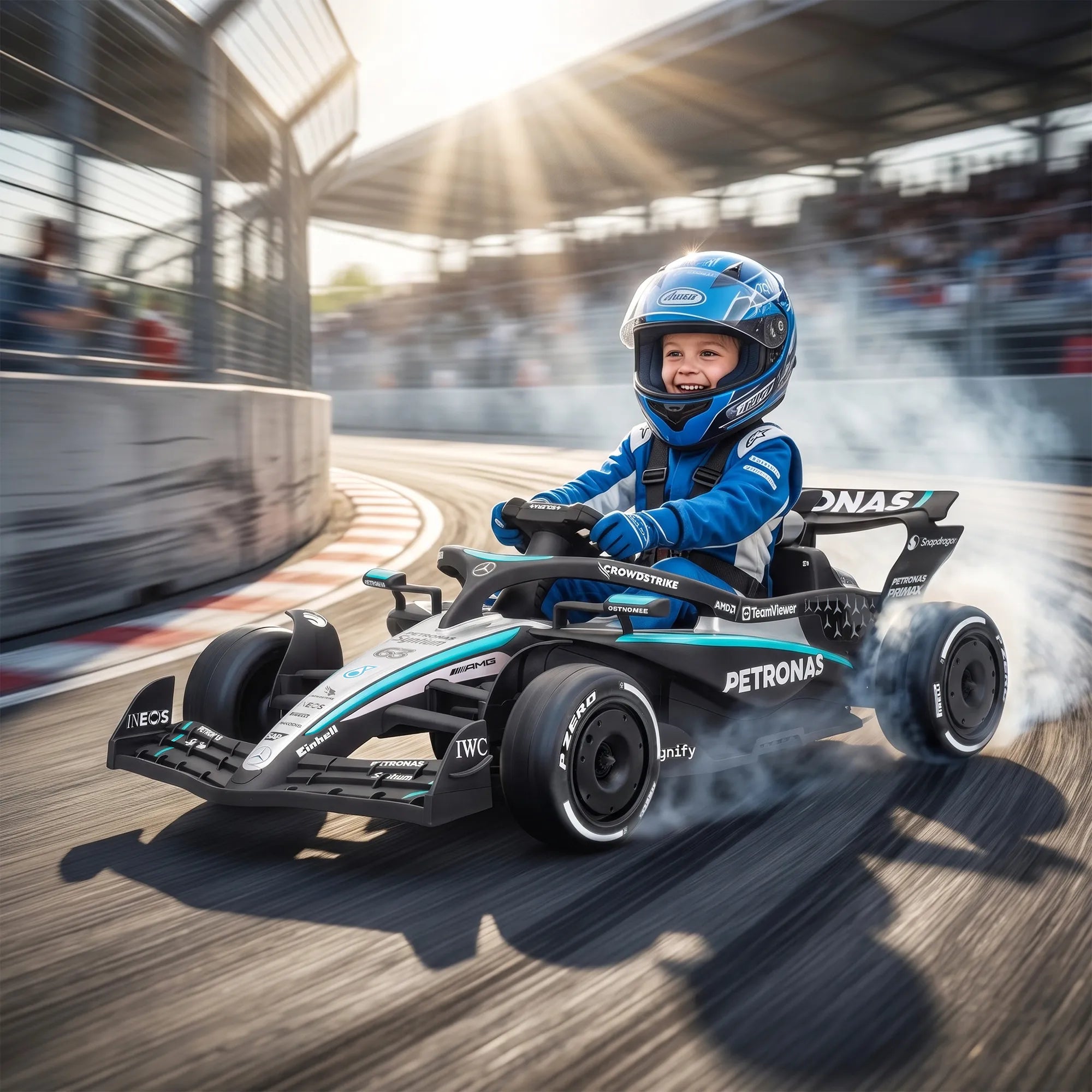 Vaikiškas elektromobilis Mercedes-AMG PETRONAS F1 Go-Kart, 12 V, su ličio baterija