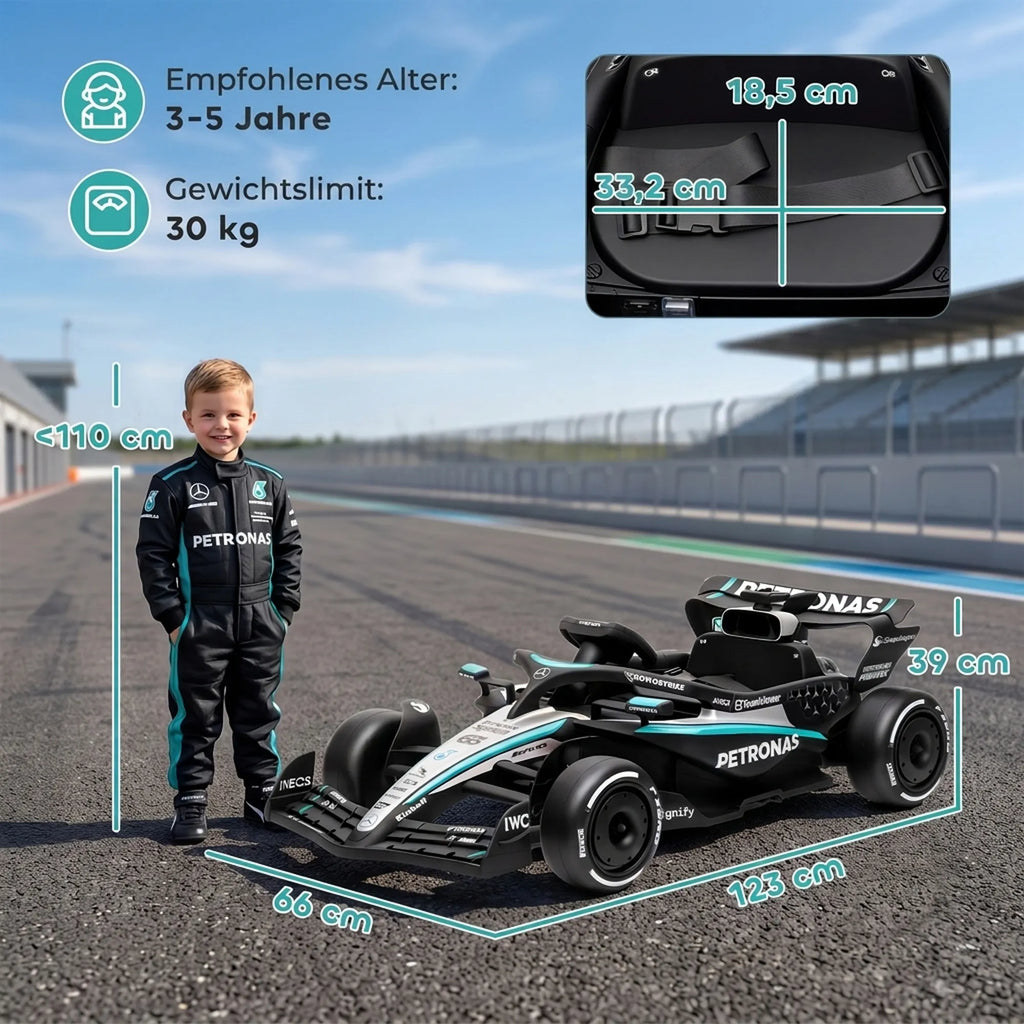 Vaikiškas elektromobilis Mercedes-AMG PETRONAS F1 Go-Kart, 12 V, su ličio baterija