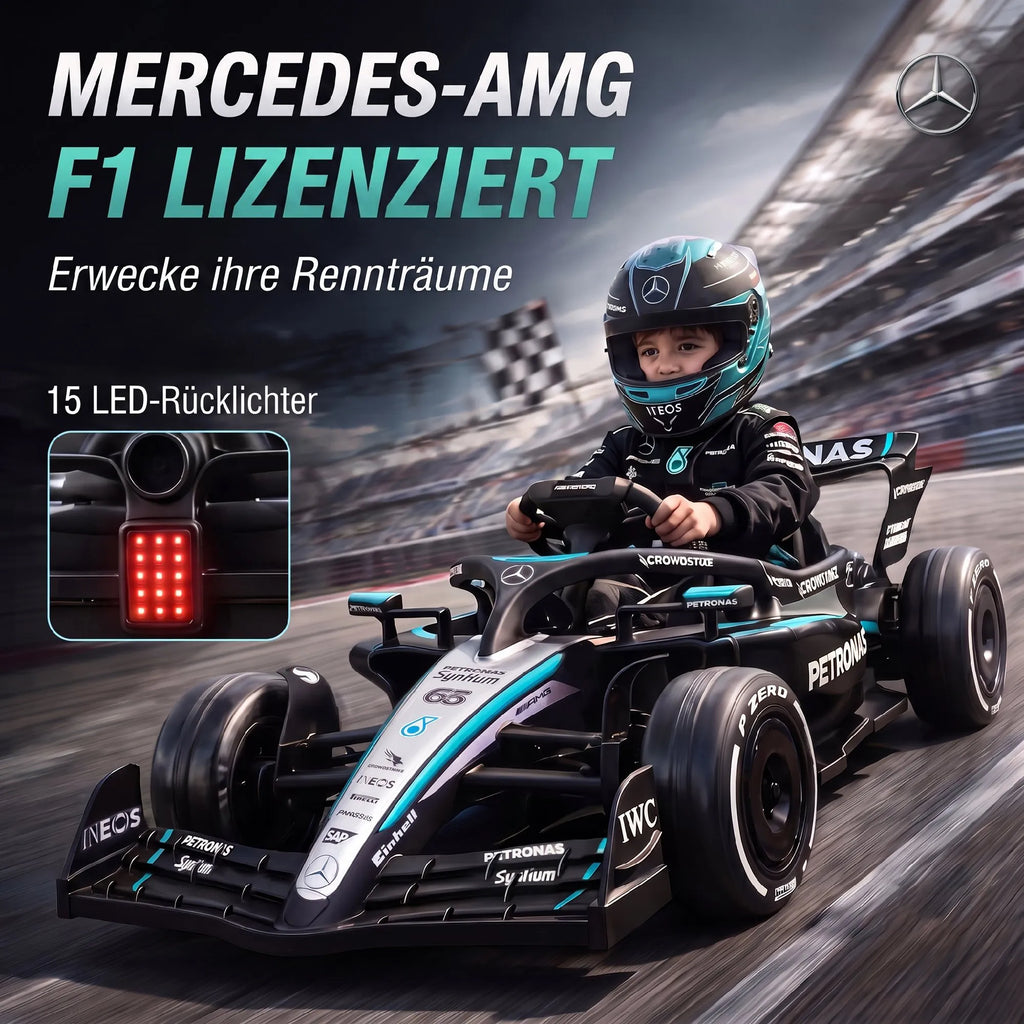 Vaikiškas elektromobilis Mercedes-AMG PETRONAS F1 Go-Kart, 12 V, su ličio baterija