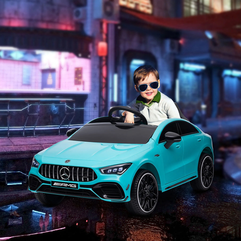 Vaikiškas elektromobilis Mercedes-Benz AMG CLA 45, 3-6 metų vaikams, šviesiai mėlynas