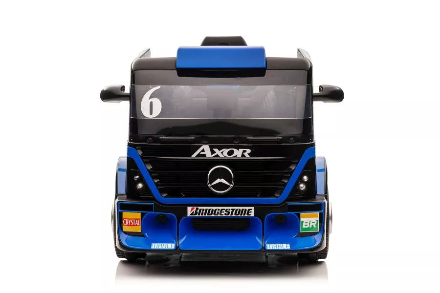 Vaikiškas elektromobilis Mercedes-Benz Axor, 2x12V, 2x45W, su odine sėdyne ir EVA ratais, juodas