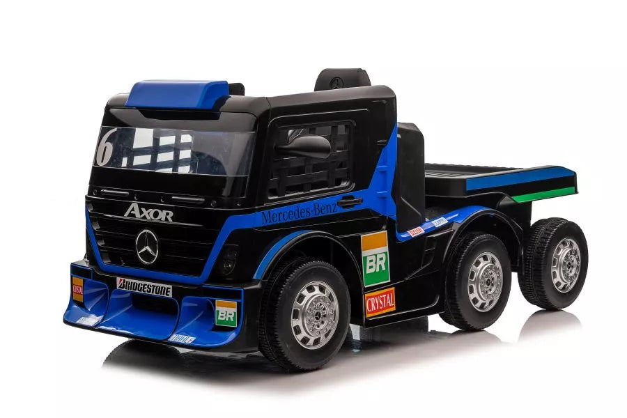 Vaikiškas elektromobilis Mercedes-Benz Axor, 2x12V, 2x45W, su odine sėdyne ir EVA ratais, juodas