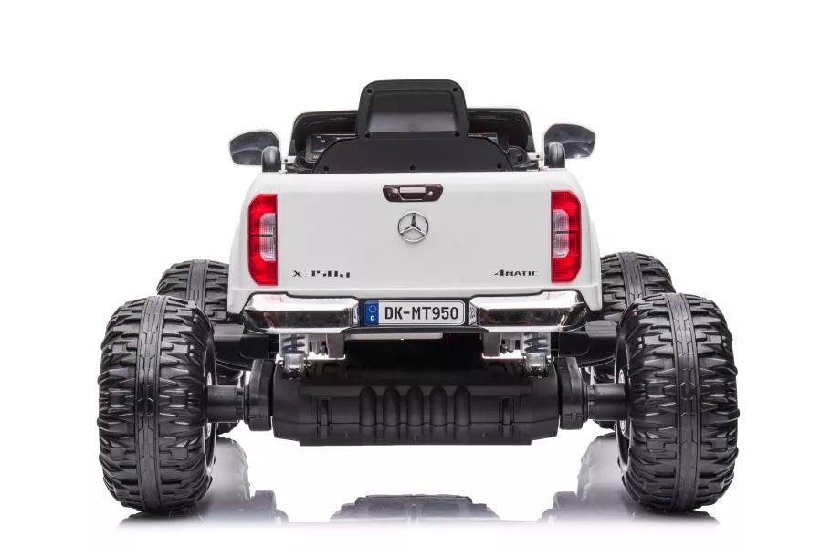 Vaikiškas elektromobilis Mercedes-Benz X-Class, 12V, 4x45W, su odine sėdyne ir EVA ratais, baltas