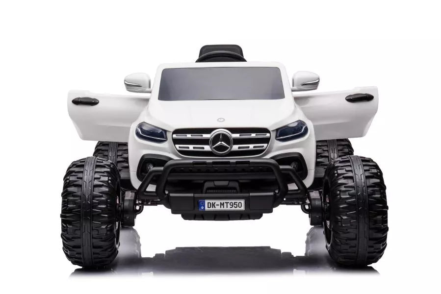 Vaikiškas elektromobilis Mercedes-Benz X-Class, 12V, 4x45W, su odine sėdyne ir EVA ratais, baltas