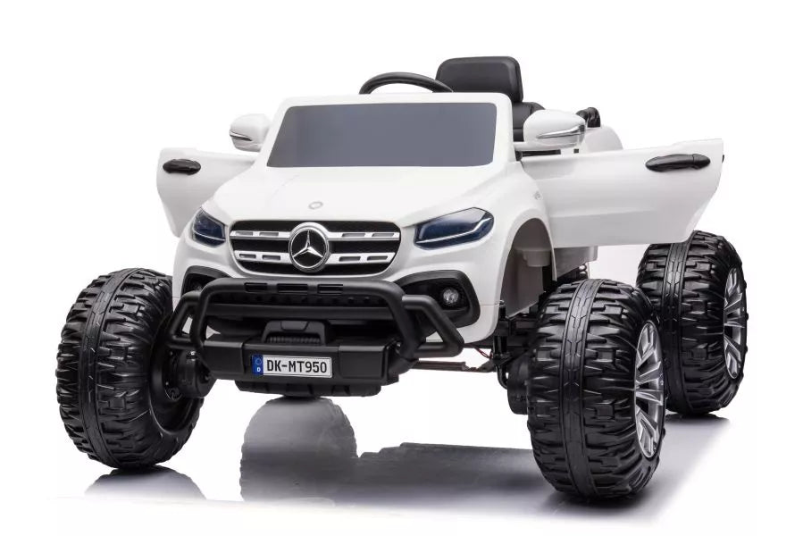 Vaikiškas elektromobilis Mercedes-Benz X-Class, 12V, 4x45W, su odine sėdyne ir EVA ratais, baltas