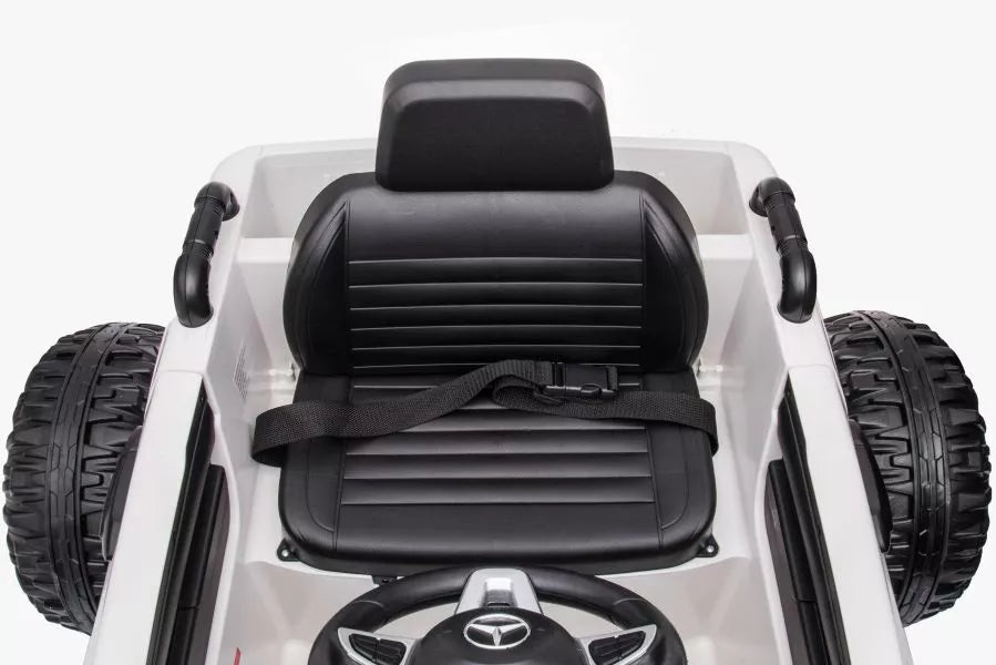 Vaikiškas elektromobilis Mercedes-Benz X-Class, 12V, 4x45W, su odine sėdyne ir EVA ratais, baltas