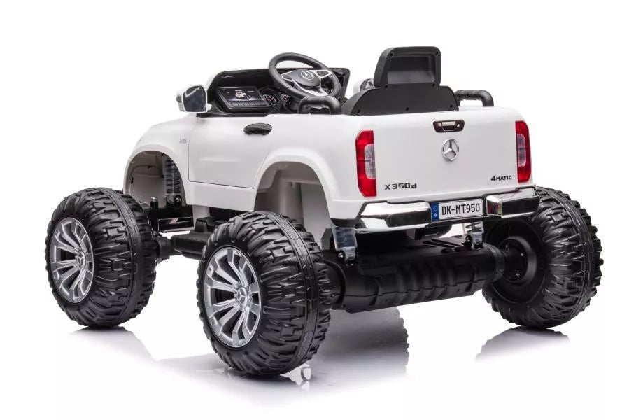 Vaikiškas elektromobilis Mercedes-Benz X-Class, 12V, 4x45W, su odine sėdyne ir EVA ratais, baltas