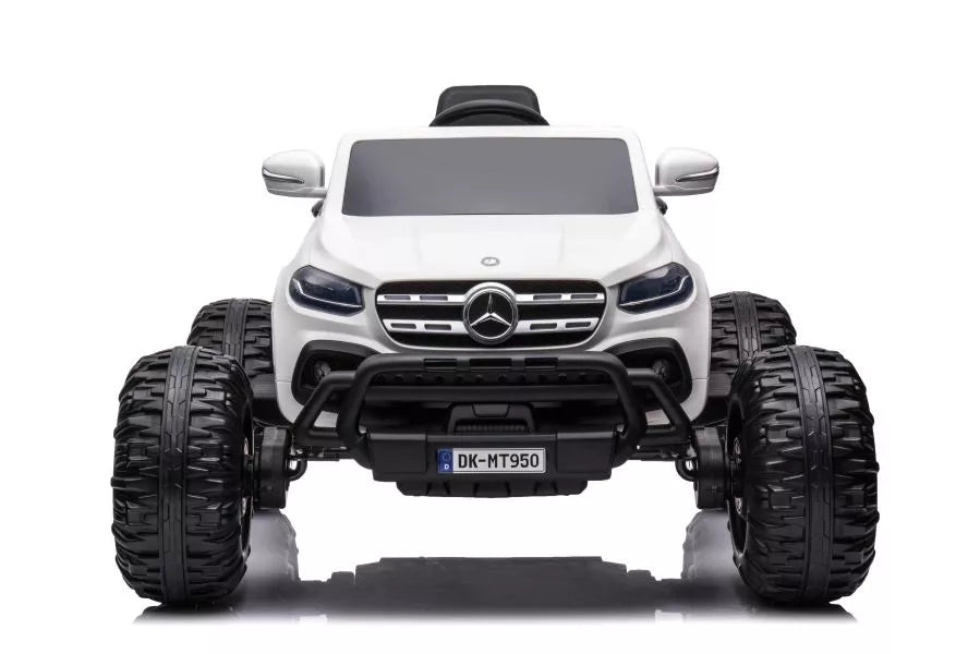Vaikiškas elektromobilis Mercedes-Benz X-Class, 12V, 4x45W, su odine sėdyne ir EVA ratais, baltas