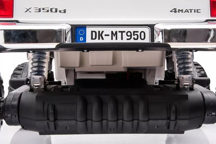 Vaikiškas elektromobilis Mercedes-Benz X-Class, 12V, 4x45W, su odine sėdyne ir EVA ratais, baltas