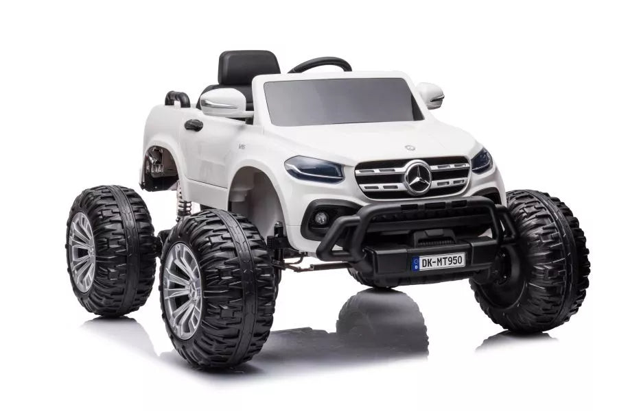 Vaikiškas elektromobilis Mercedes-Benz X-Class, 12V, 4x45W, su odine sėdyne ir EVA ratais, baltas