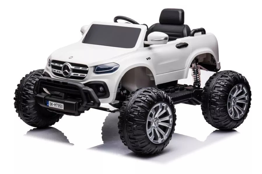 Vaikiškas elektromobilis Mercedes-Benz X-Class, 12V, 4x45W, su odine sėdyne ir EVA ratais, baltas