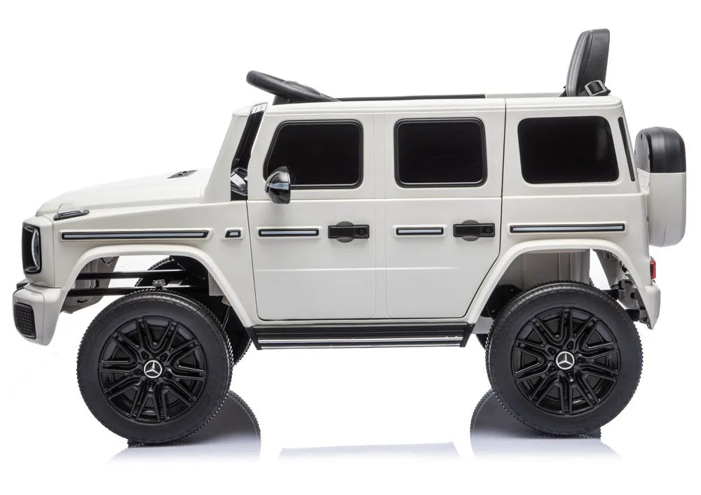 Vaikiškas elektromobilis Mercedes G 2580, 24 V, 4x45W, su odine sėdyne, baltas