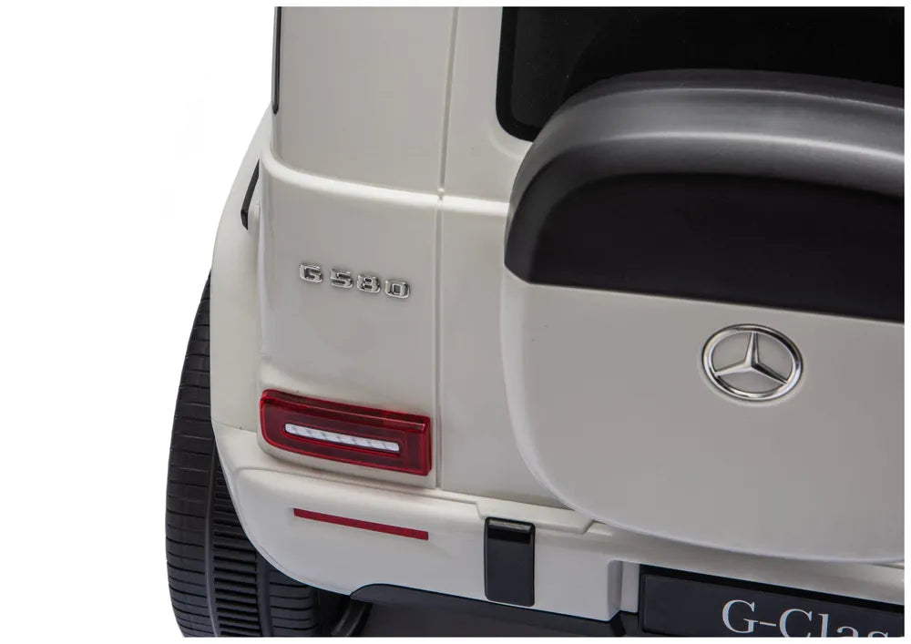 Vaikiškas elektromobilis Mercedes G 2580, 24 V, 4x45W, su odine sėdyne, baltas