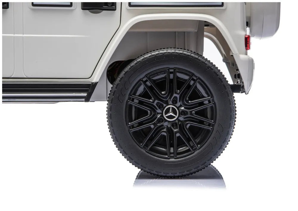 Vaikiškas elektromobilis Mercedes G 2580, 24 V, 4x45W, su odine sėdyne, baltas