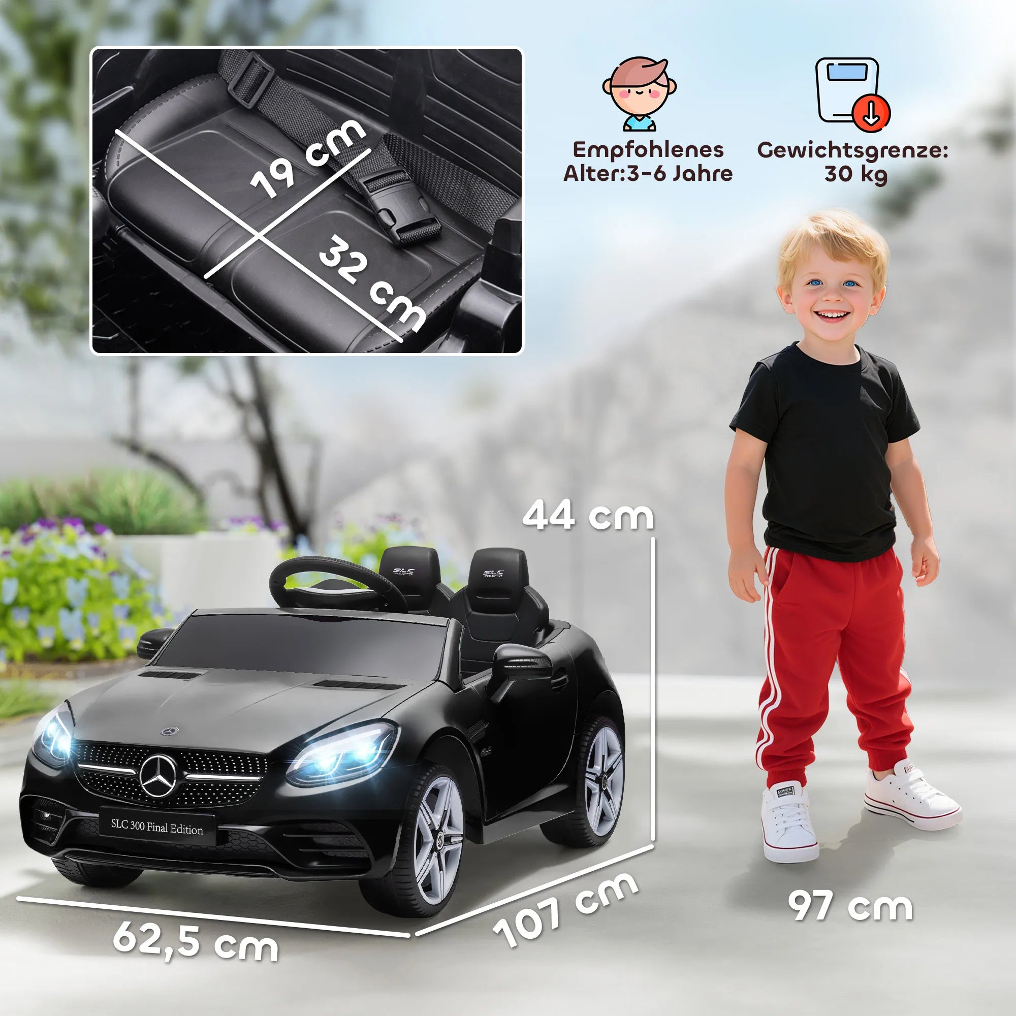 Vaikiškas elektromobilis Mercedes SLC 300, 3–6 metų vaikams, juodas