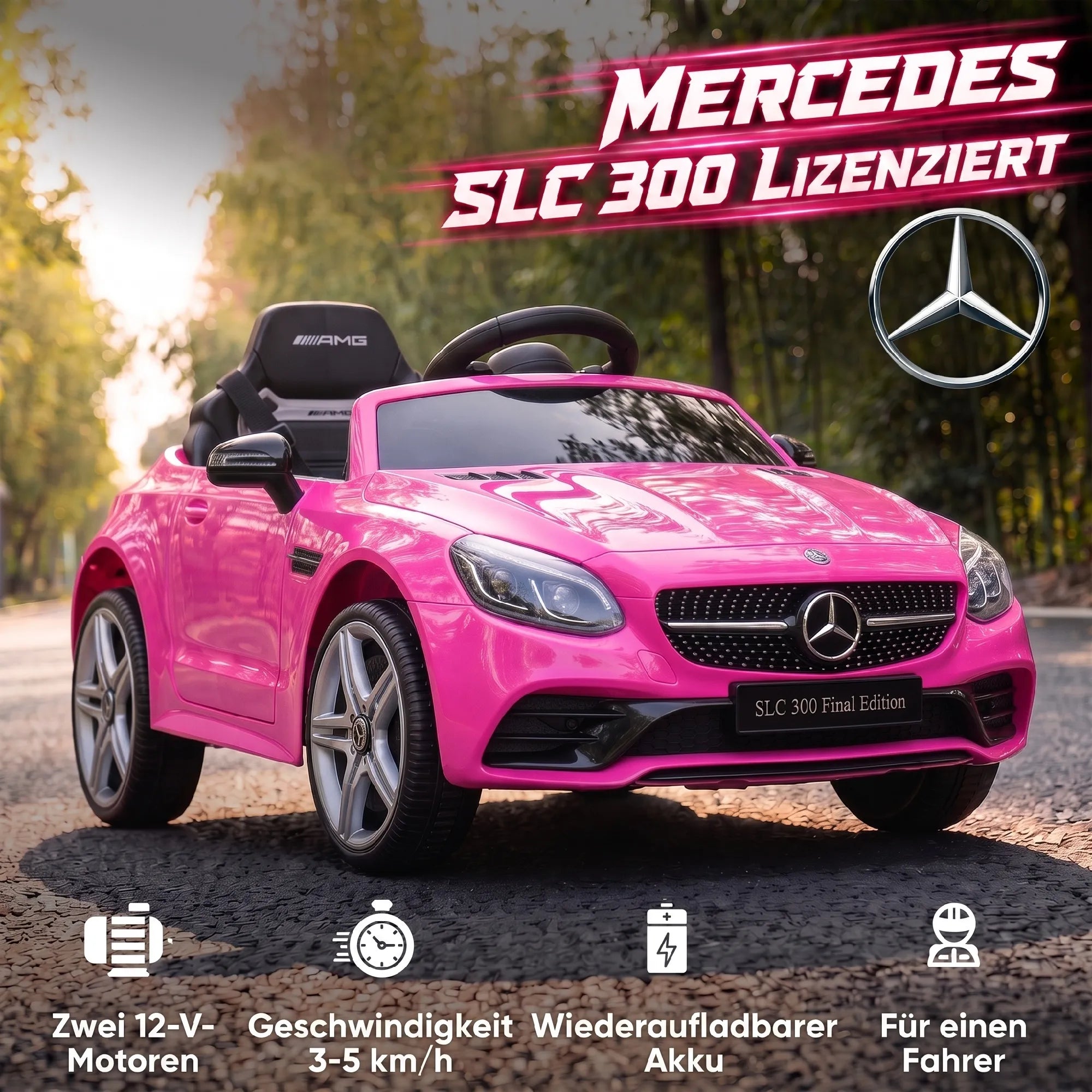 Vaikiškas elektromobilis Mercedes SLC 300, 3–6 metų vaikams, rožinis
