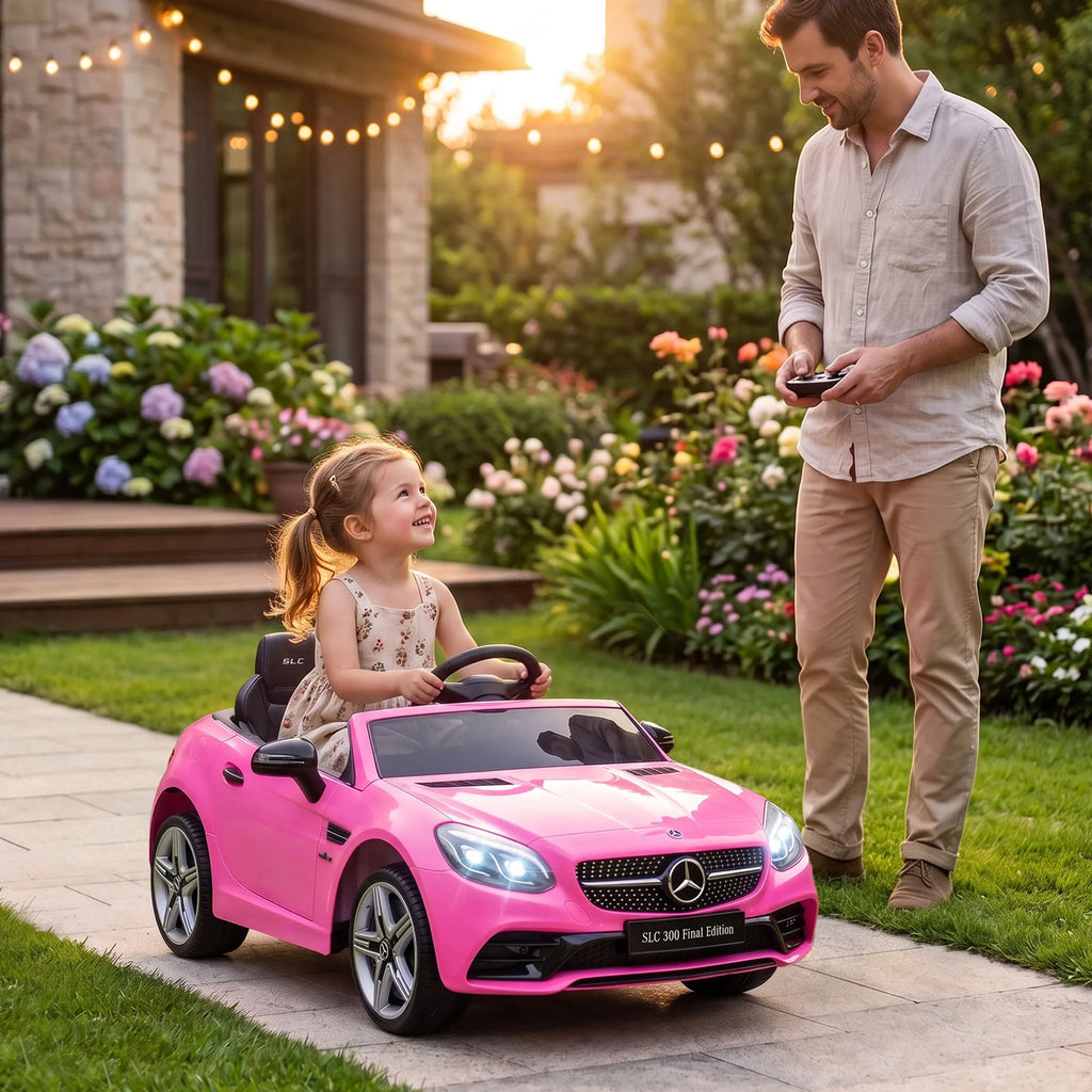 Vaikiškas elektromobilis Mercedes SLC 300, 3–6 metų vaikams, rožinis