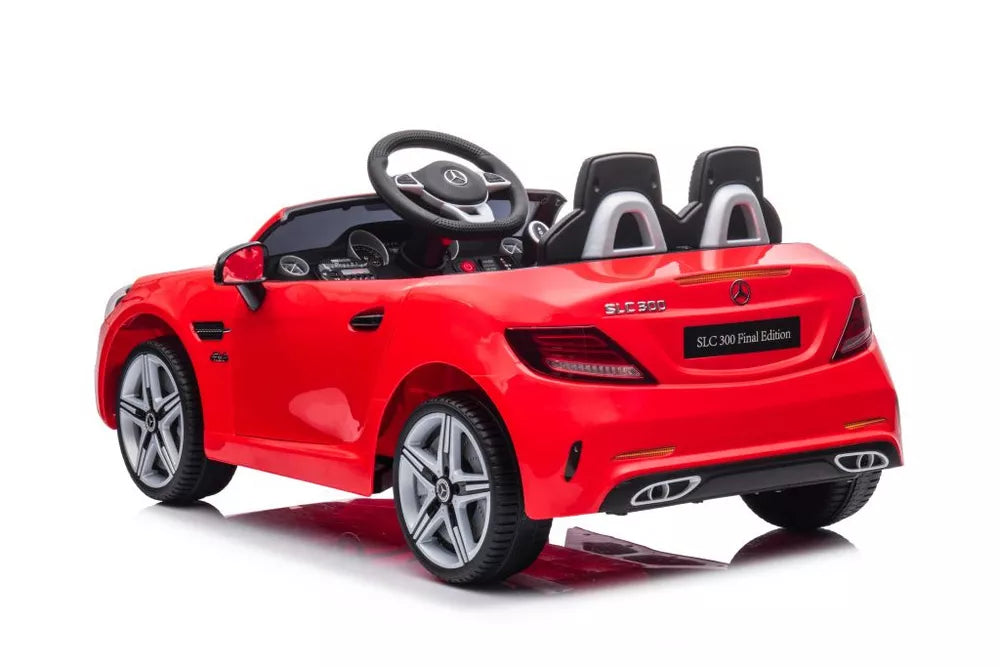 Vaikiškas elektromobilis Mercedes SLC300, 12 V, 2 × 45 W, 2 sėdimos vietos, odinė sėdynė, raudonas
