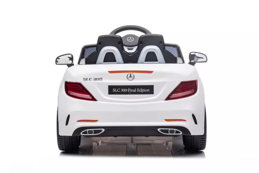 Vaikiškas elektromobilis Mercedes SLC300, 12 V, 2 vietų, eko-odos sėdynė, EVA ratai, baltas