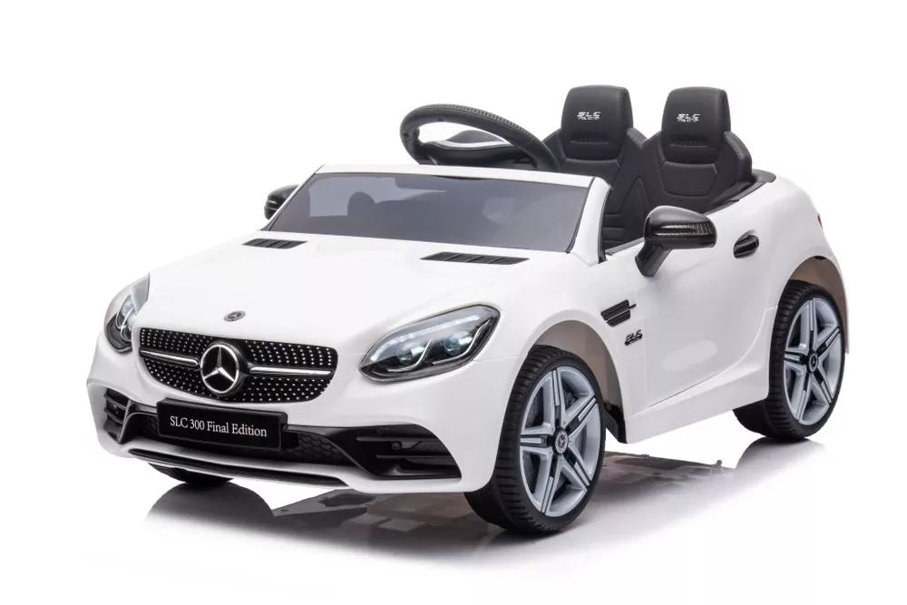 Vaikiškas elektromobilis Mercedes SLC300, 12 V, 2 vietų, eko-odos sėdynė, EVA ratai, baltas
