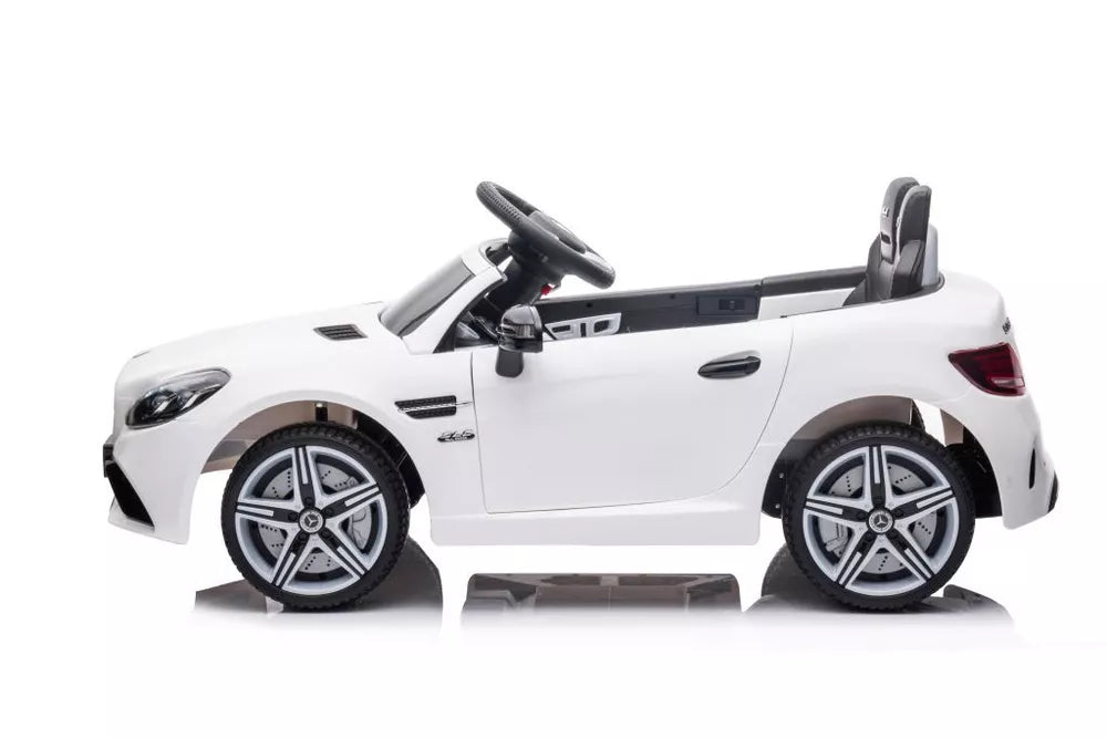 Vaikiškas elektromobilis Mercedes SLC300, 12 V, 2 vietų, eko-odos sėdynė, EVA ratai, baltas