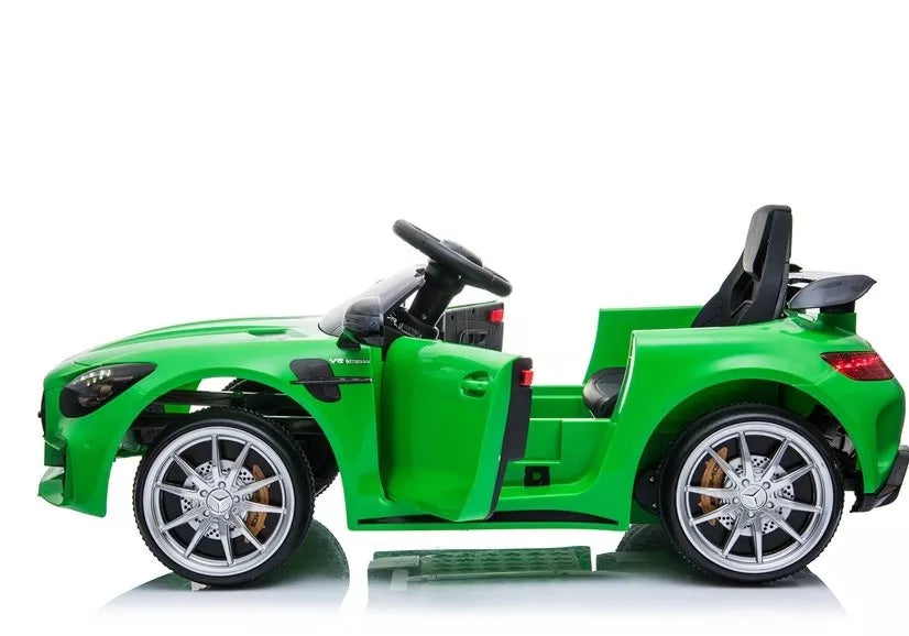 Vaikiškas elektromobilis Mercedes SLS AMG GT R, 12 V, su odine sėdyne ir EVA ratais, baltas